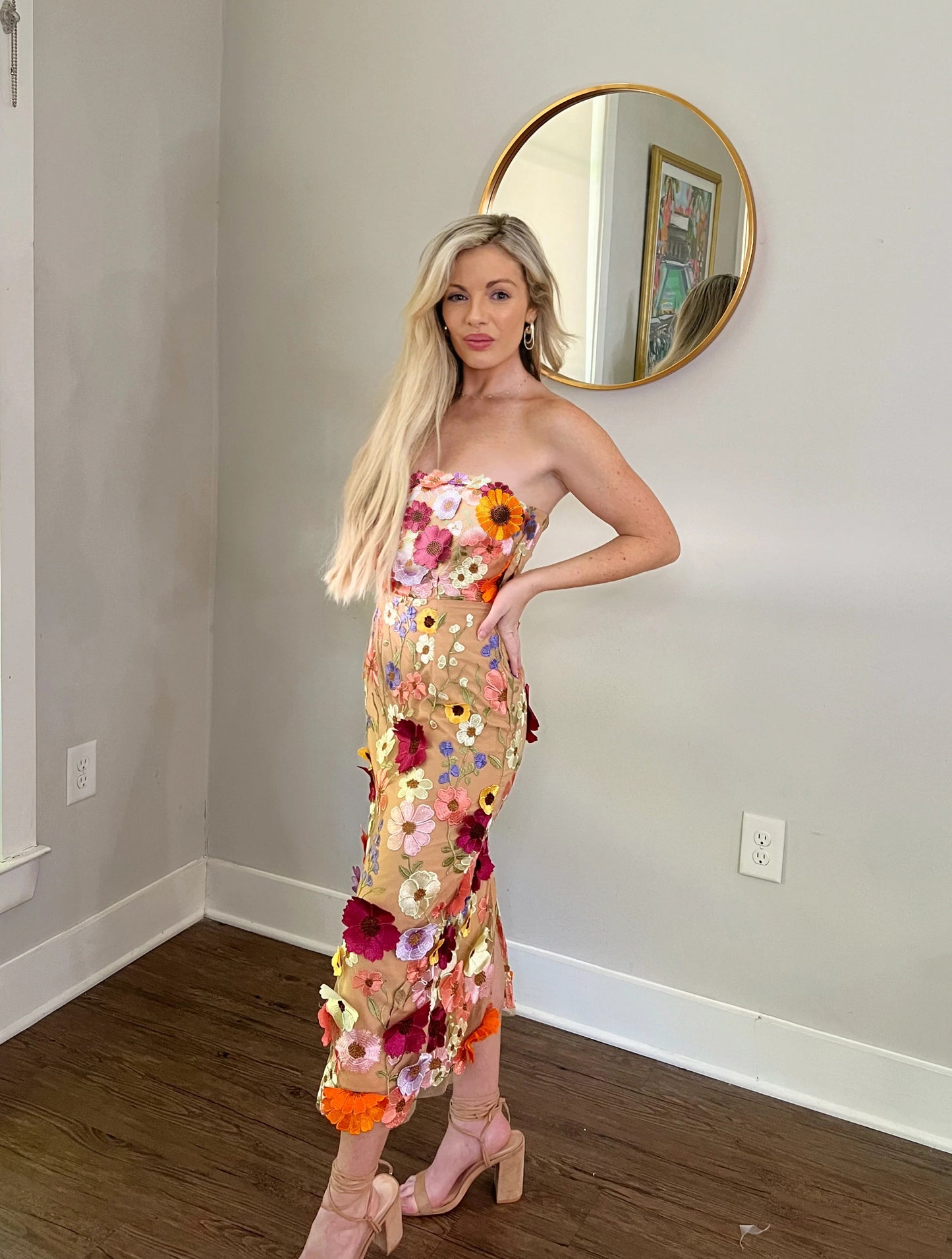 Strapless Floral Midi Dress HV1280