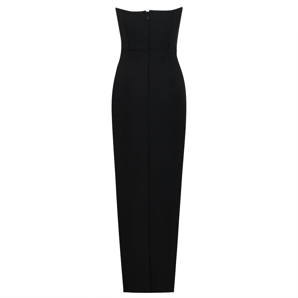 Rhinestone Flower Strapless Maxi Dress Black HV8792
