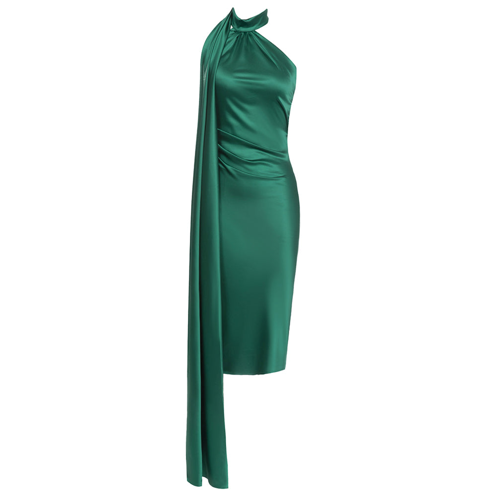 Halter Draped Midi Dress Green HV9644
