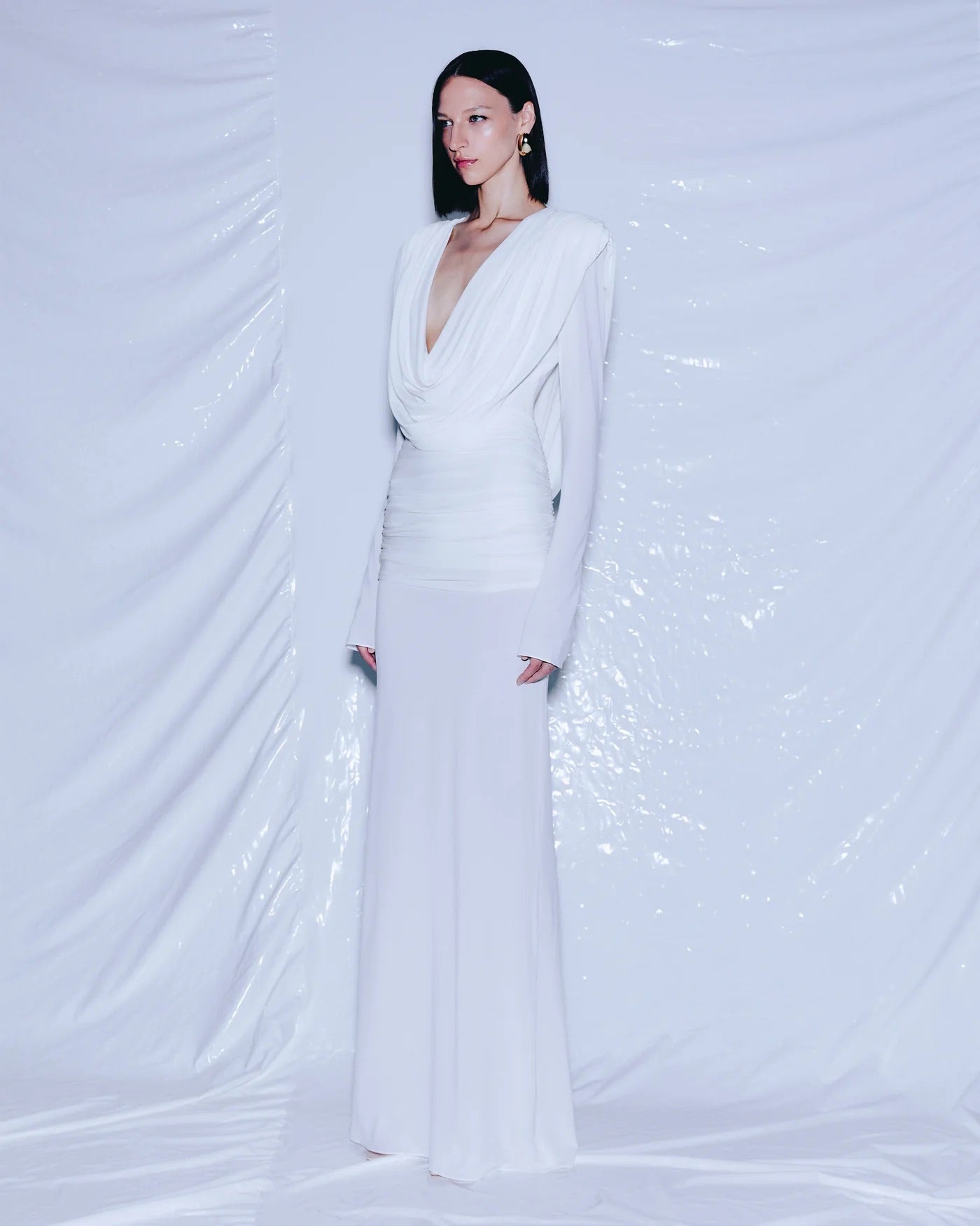 Long Sleeve Draped Backless Maxi Dress HV2076