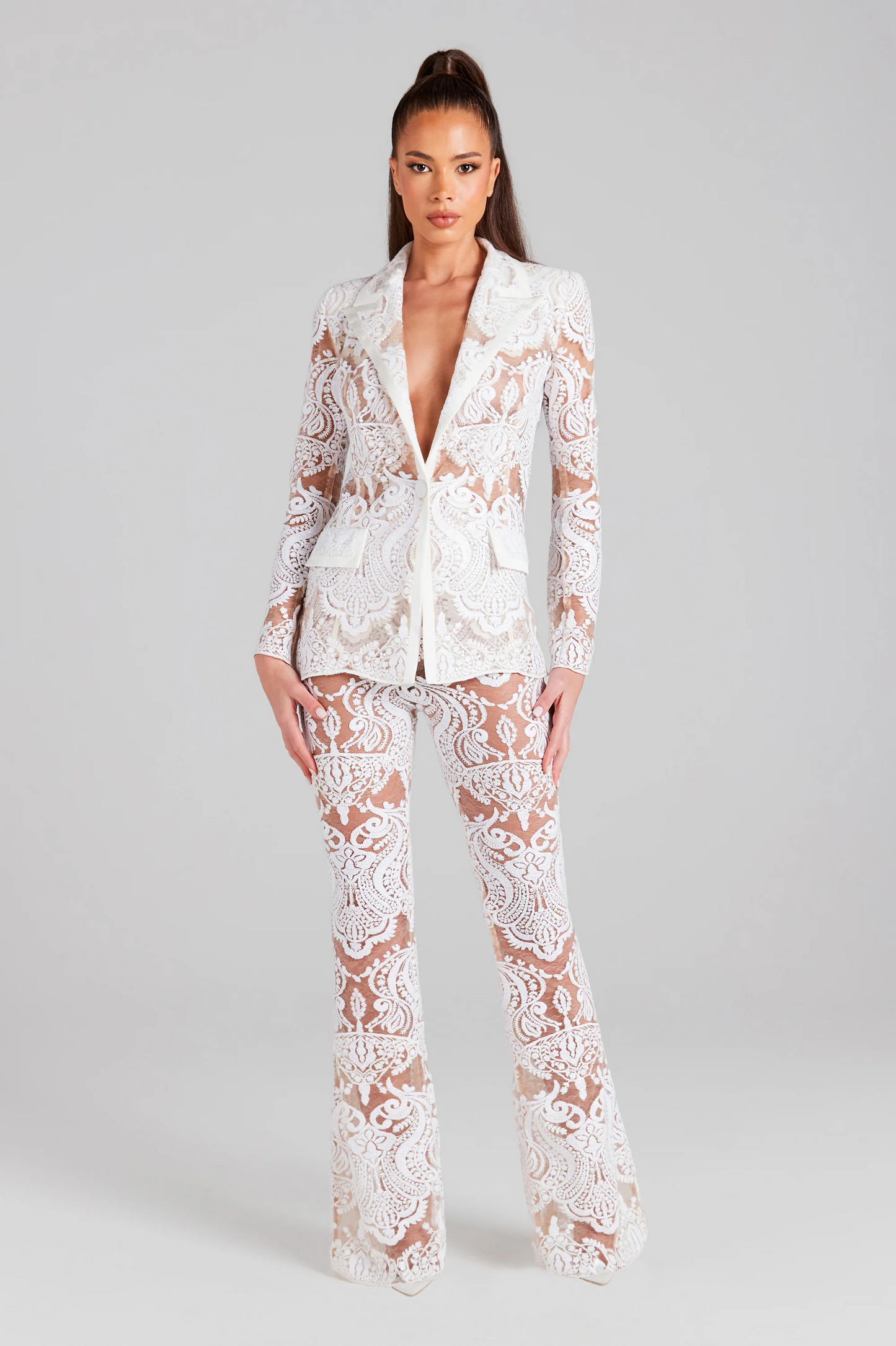 Long Sleeve Sequin Lace Suit HV9305