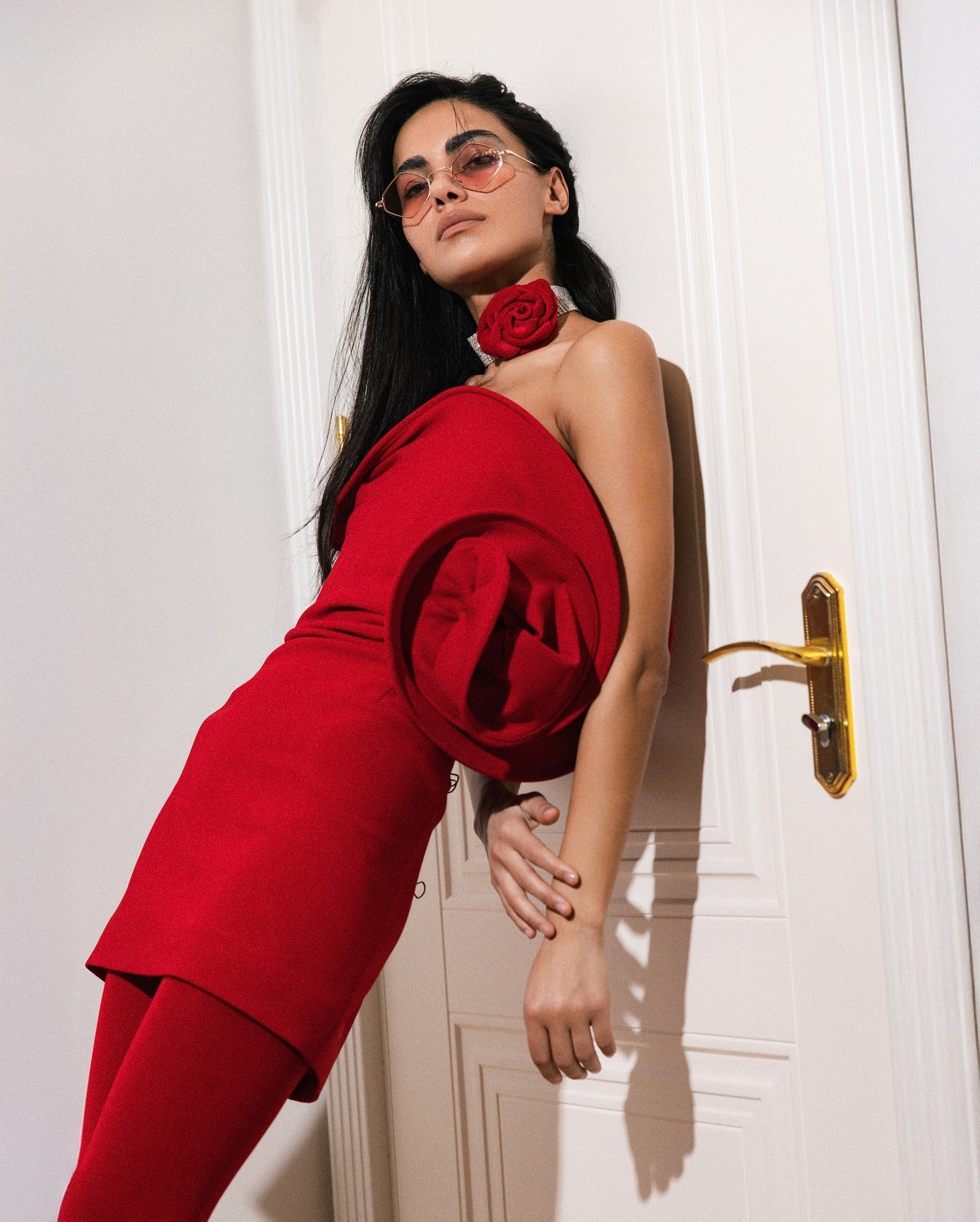 Strapless Flower Dress Red HV1896