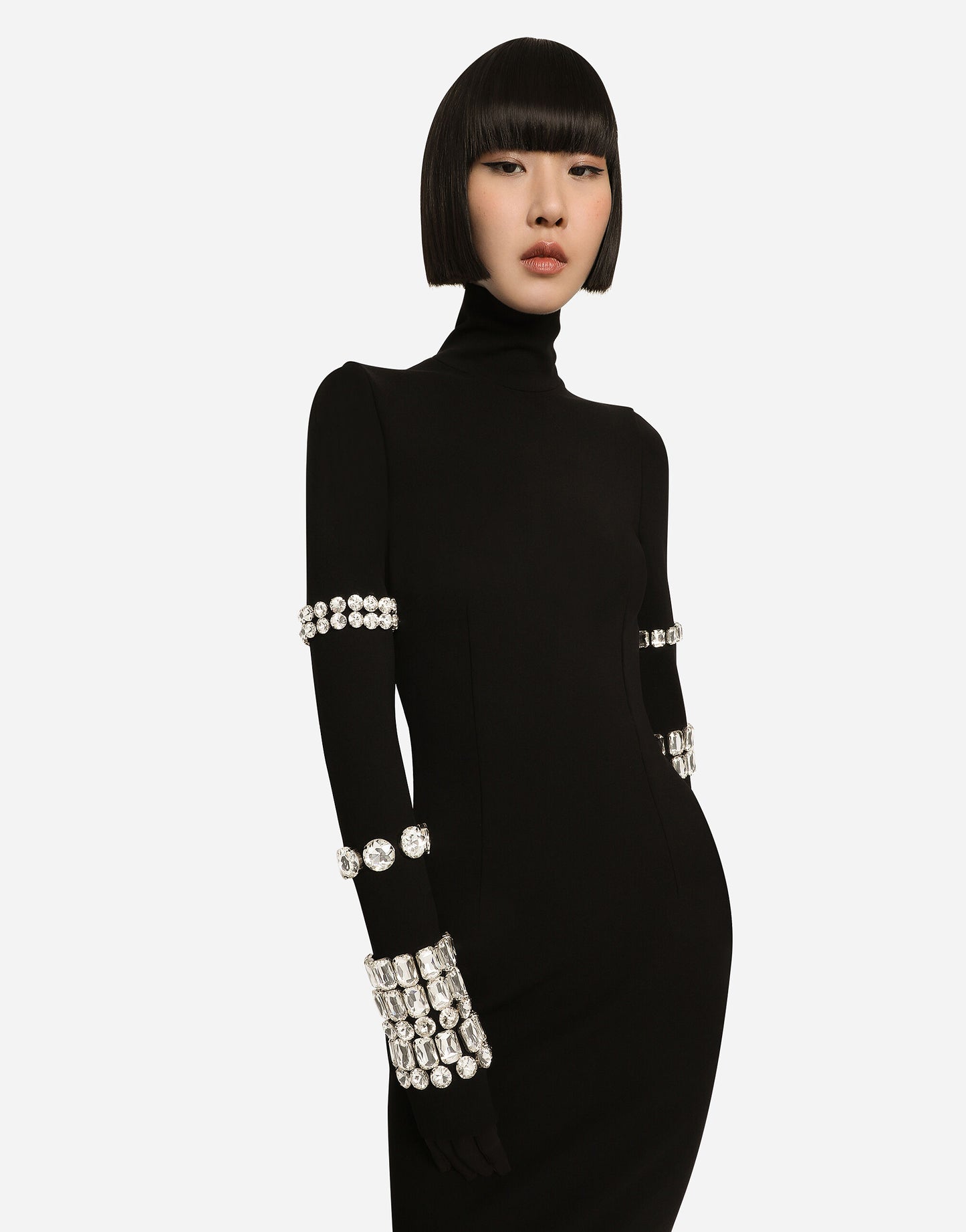 Crystal Long Sleeve Midi Dress Black HV9819
