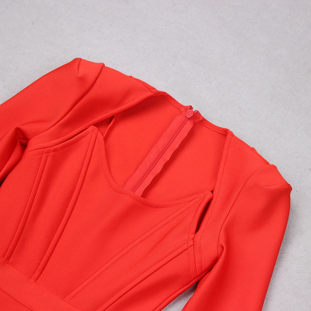 Long Sleeves Corset Design Midi Dress HV9758
