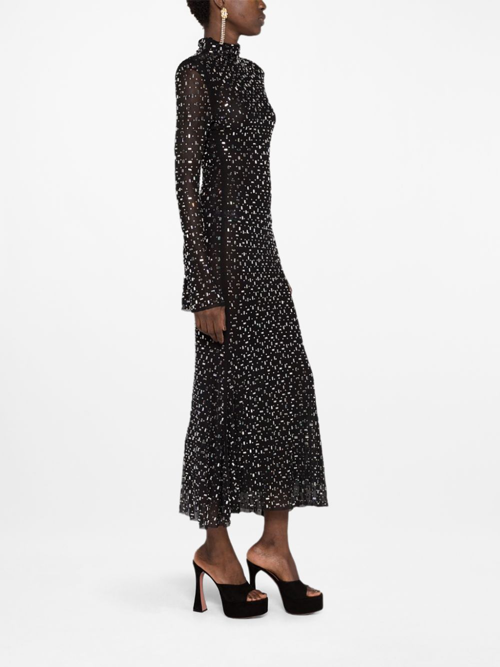 Long Sleeve Embellished Mermaid Dress Black HV1750