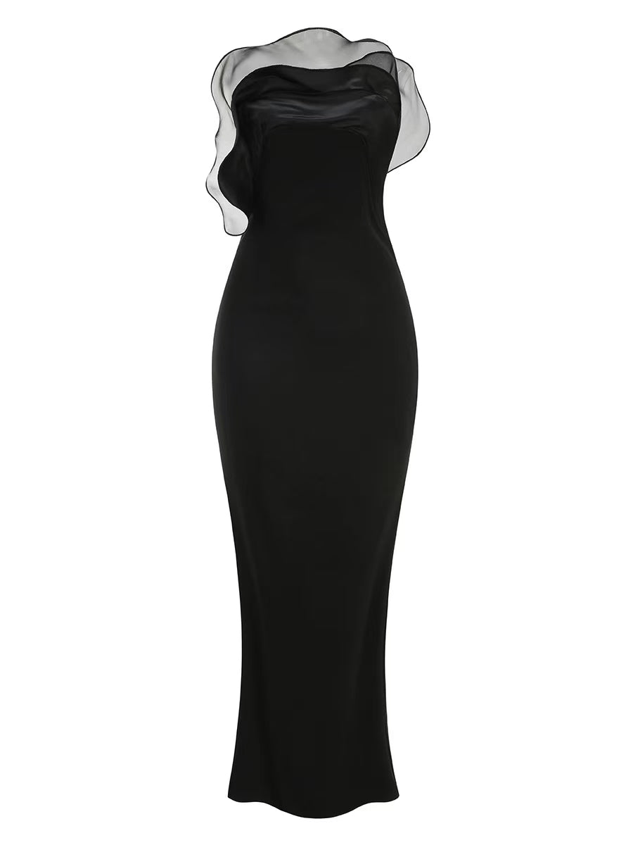 Strapless Petals Maxi Dress Black