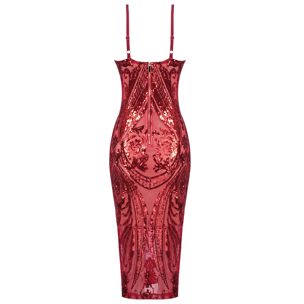 Sequin Detail Midi Dress Red HV2021
