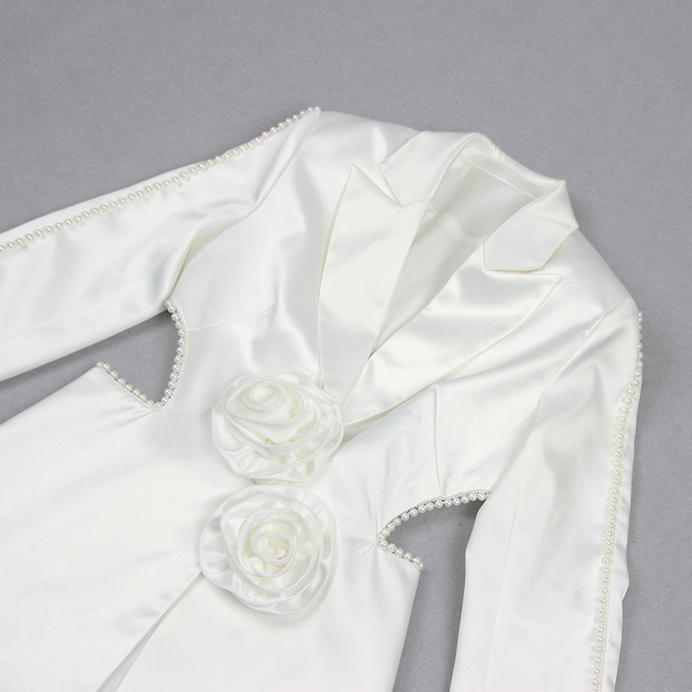 Long Sleeve Pearl Silk Suit White HV9953