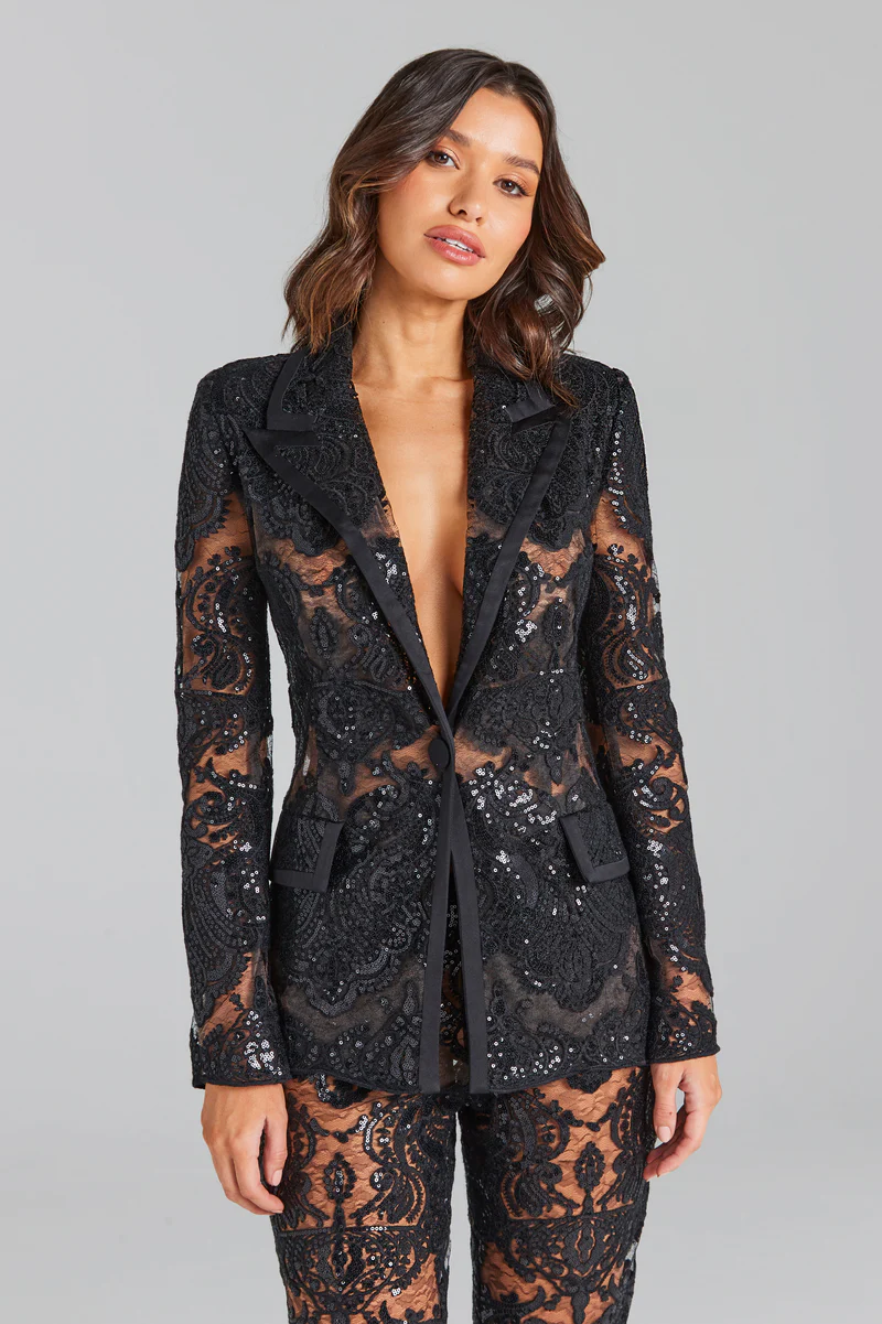 Long Sleeve Sequin Lace Suit HV9305