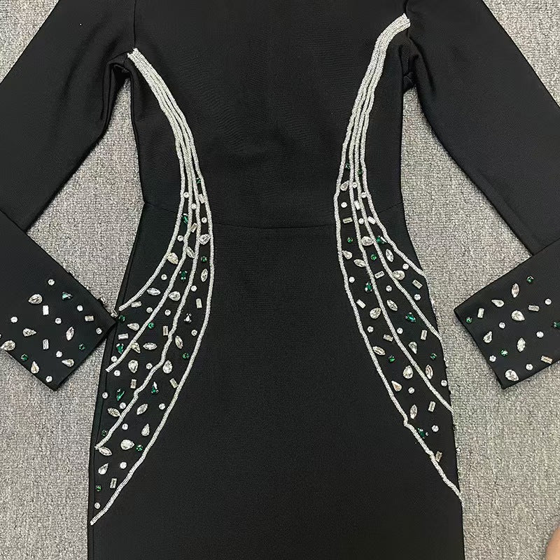 Long Sleeve Crystal Trim Maxi Dress White HV2582