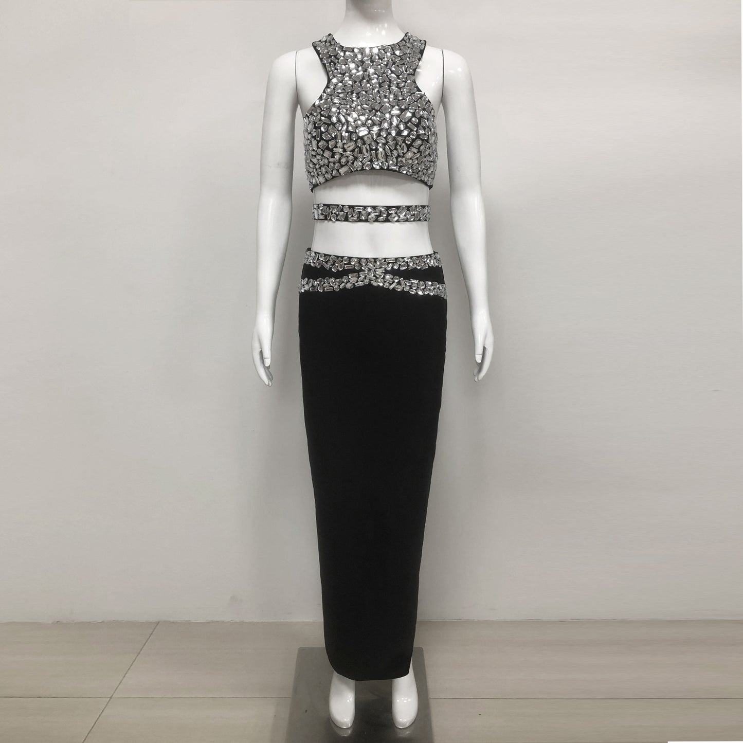 Crystal Overlay Maxi Dress Black HV