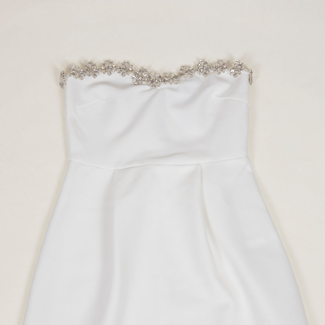 Strapless Crystal Floral Dress White HV3311