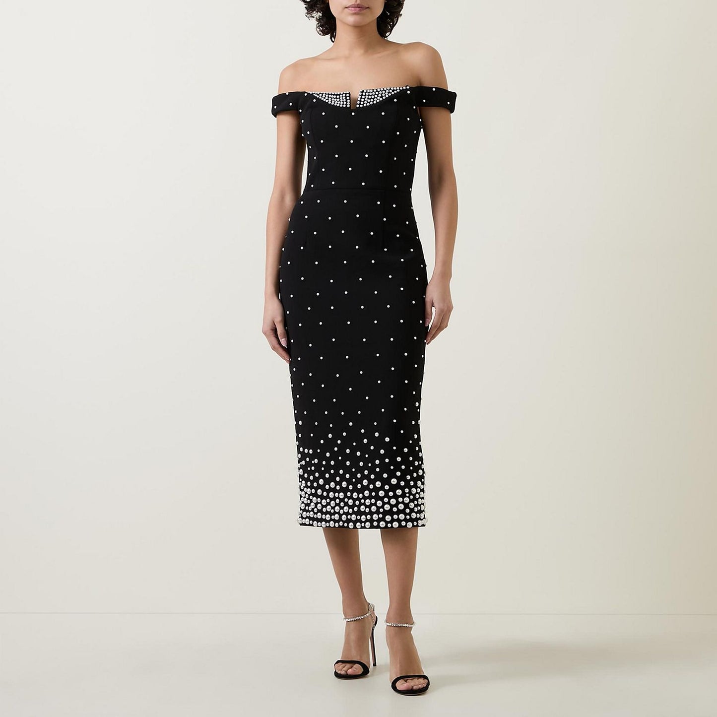 Pearl Bardot Midi Dress Black HV1770