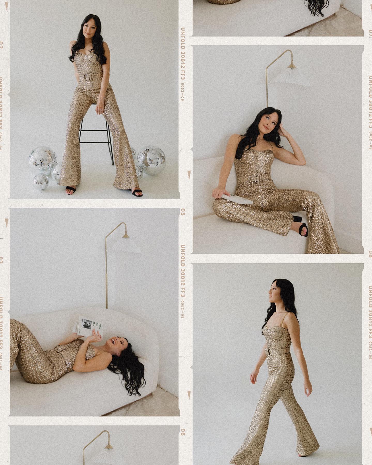 Bustier Sequin Jumpsuit Gold HV9977