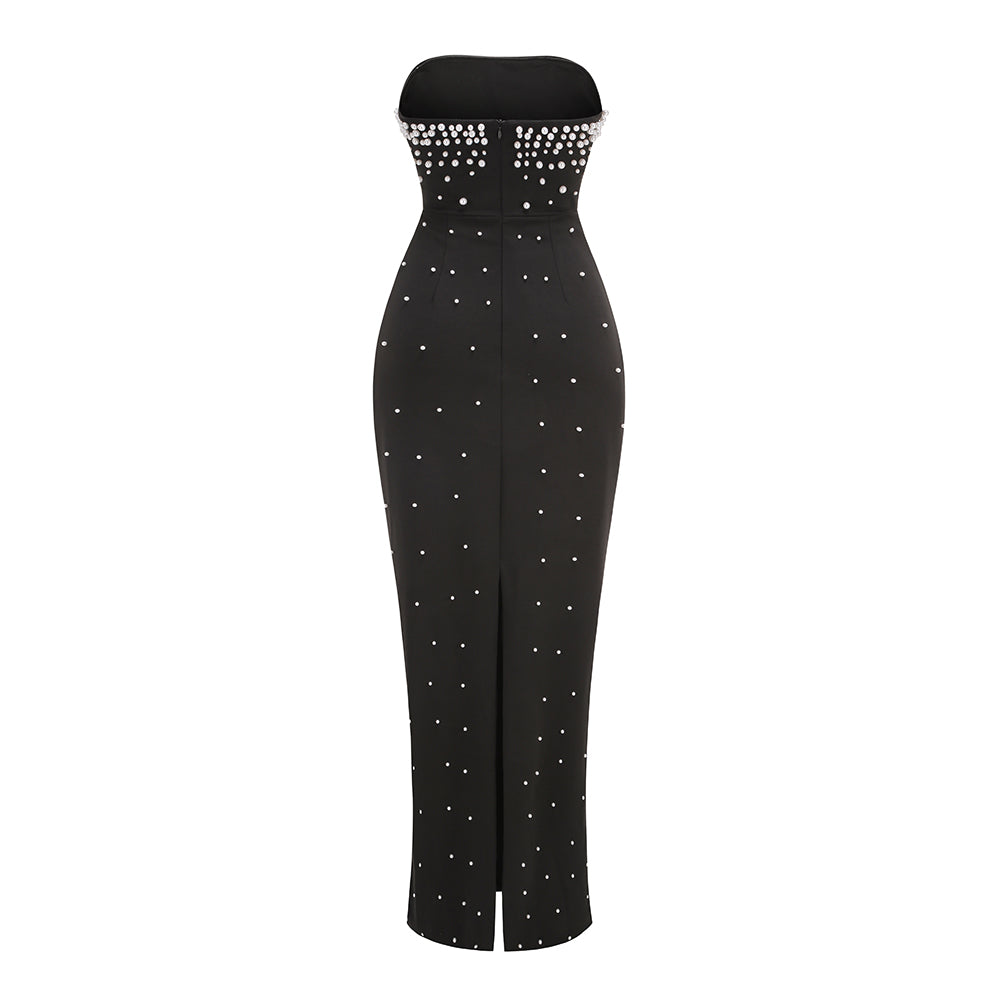 Strapless Pearl Maxi Dress Black HV1773