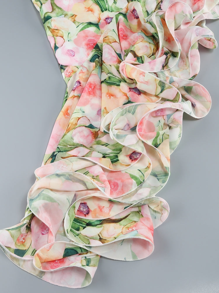 Halter Floral Ruffle Maxi Dress HV1035