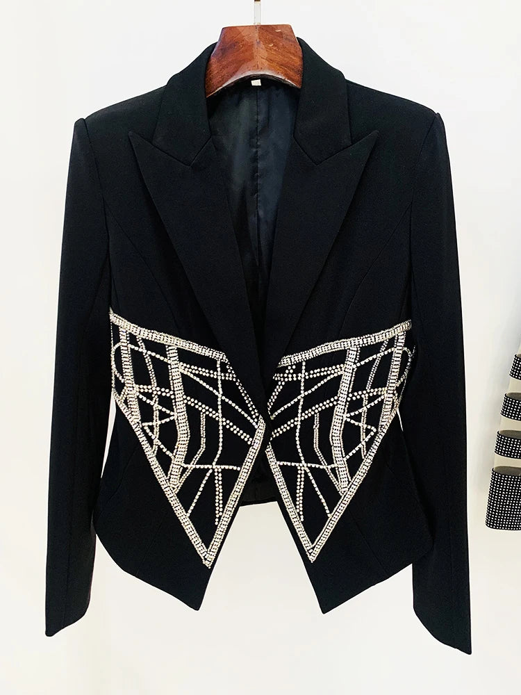 Long Sleeve Crystal Blazer Black