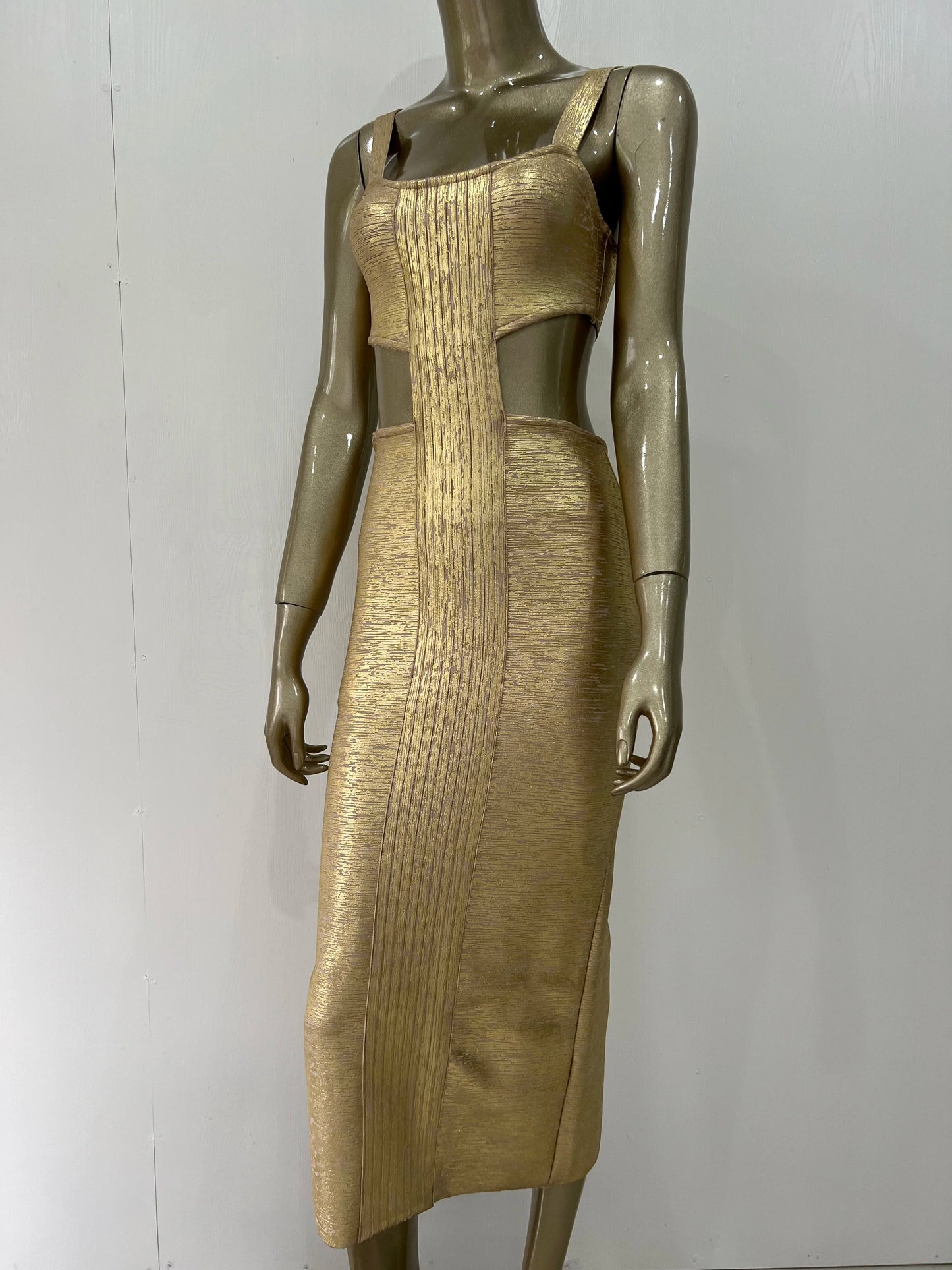 Woodgrain Foil Print Midi Dress HV8429