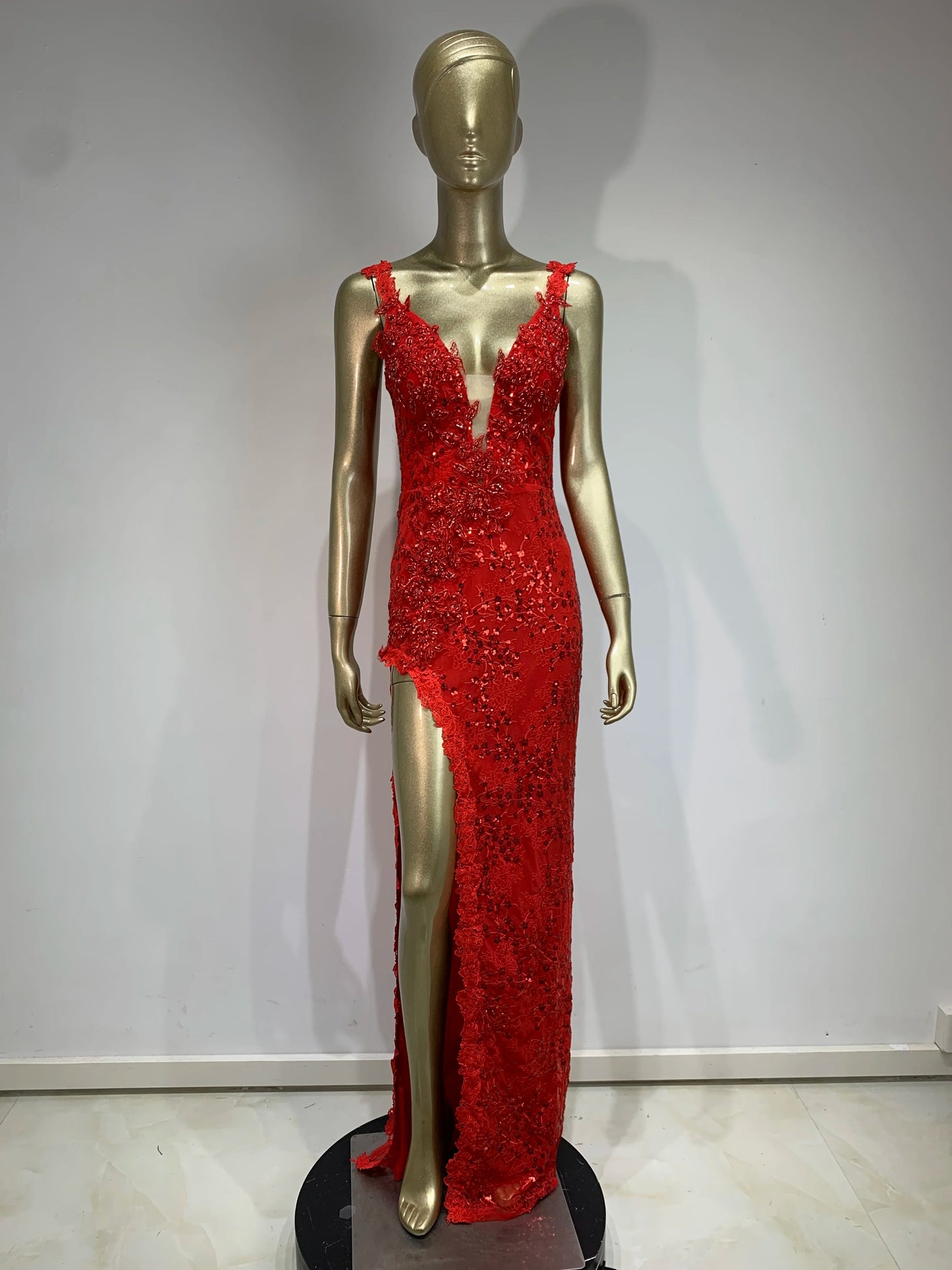 Sequin Crochet Maxi Dress Red HV1129