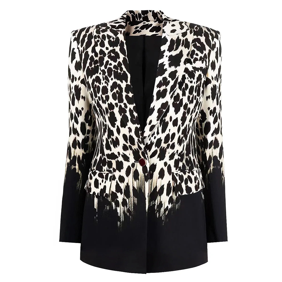 Long Sleeve Animal Print Blazer Black White