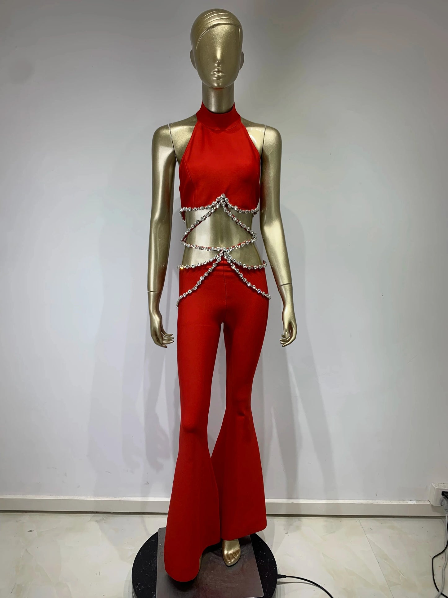 Halter Crystal Two Piece Jumpsuit HV9904
