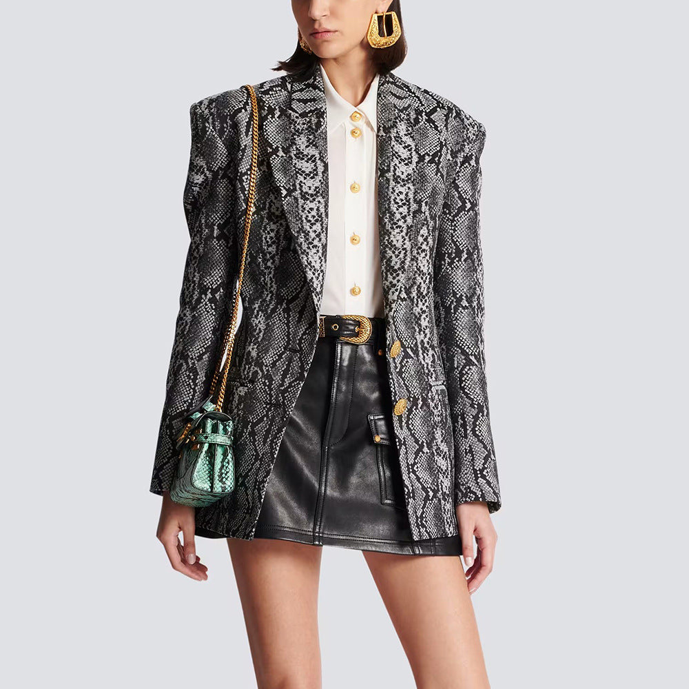 Long Sleeve Snake Print Blazer Grey