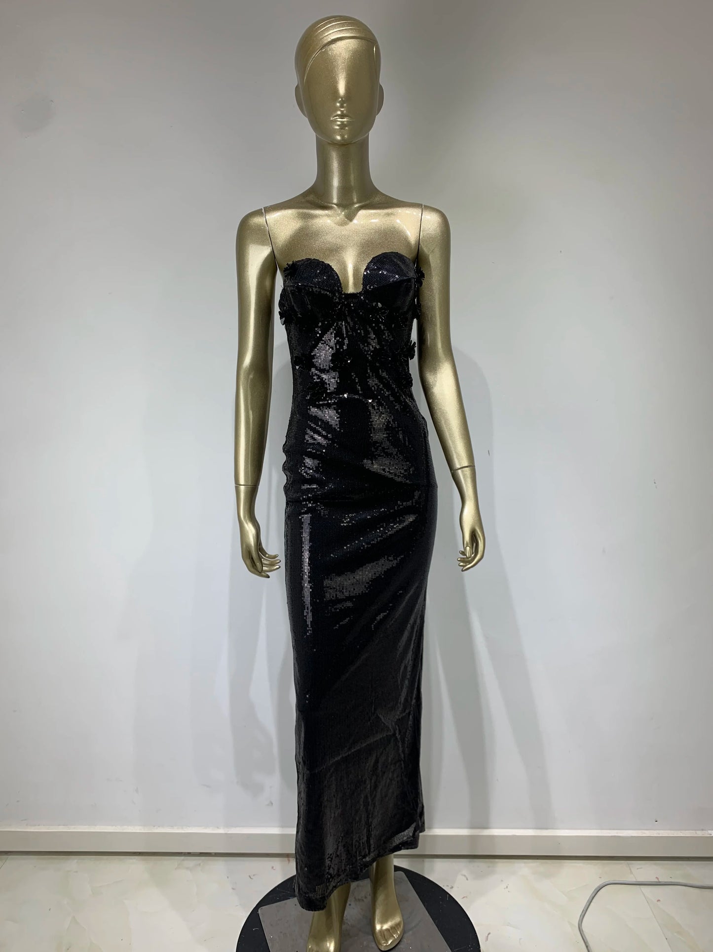 Strapless Bustier Detail Sequin Maxi Dress Black HV9722