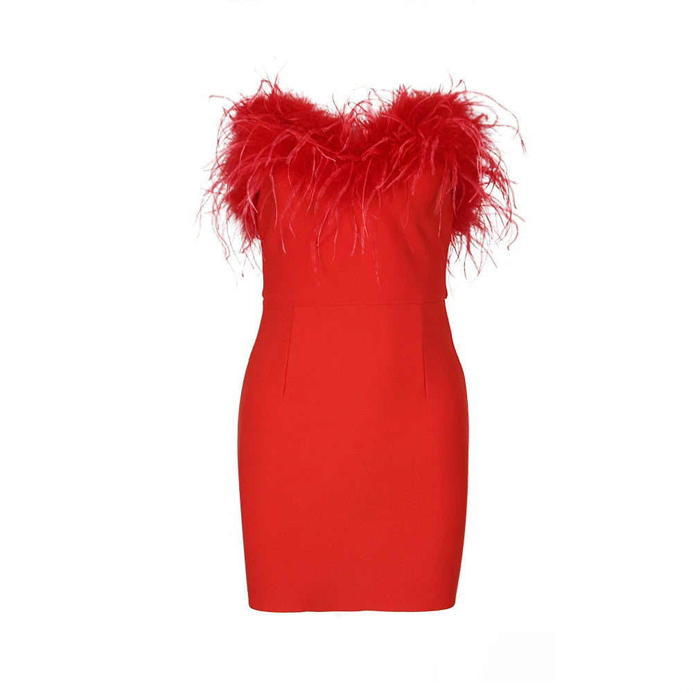 Strapless Feather Dress Blue HV9880