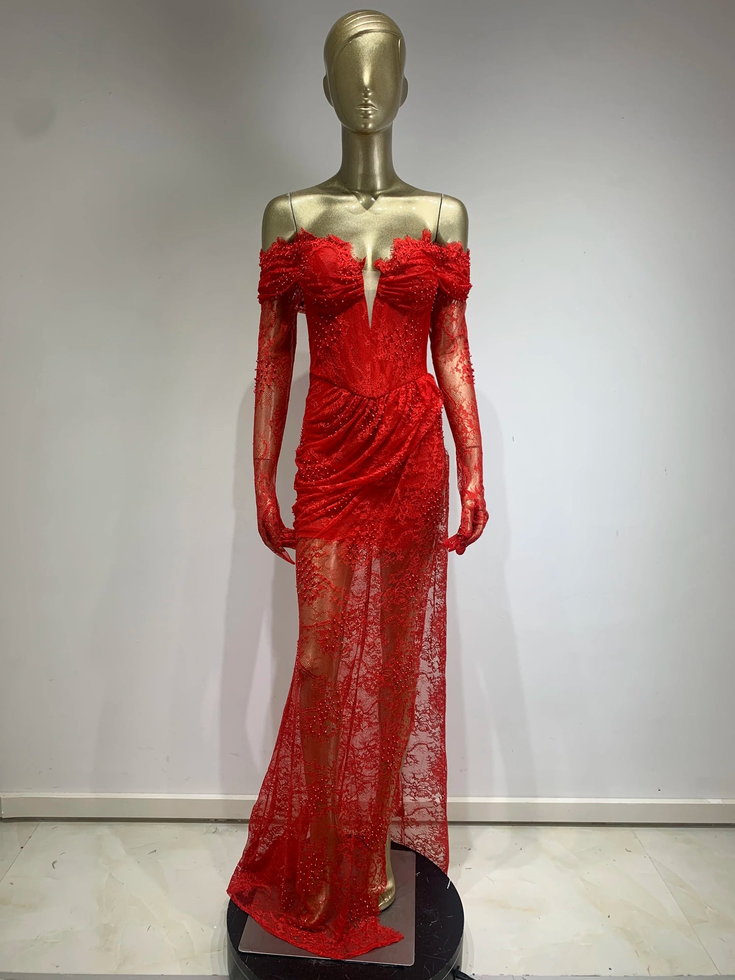 Strapless Lace Corset Maxi Dress HV9985