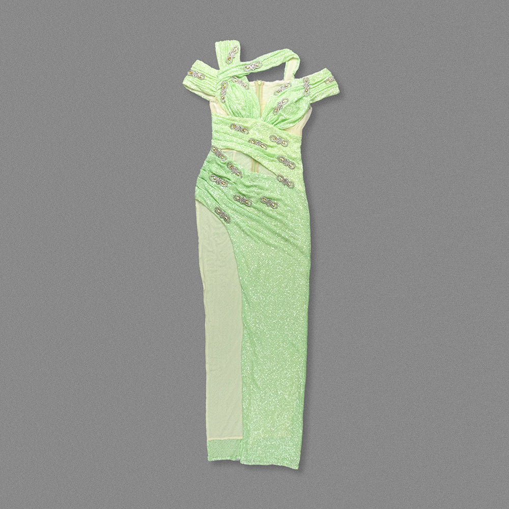 Draped Sequin Maxi Dress Green HV2091