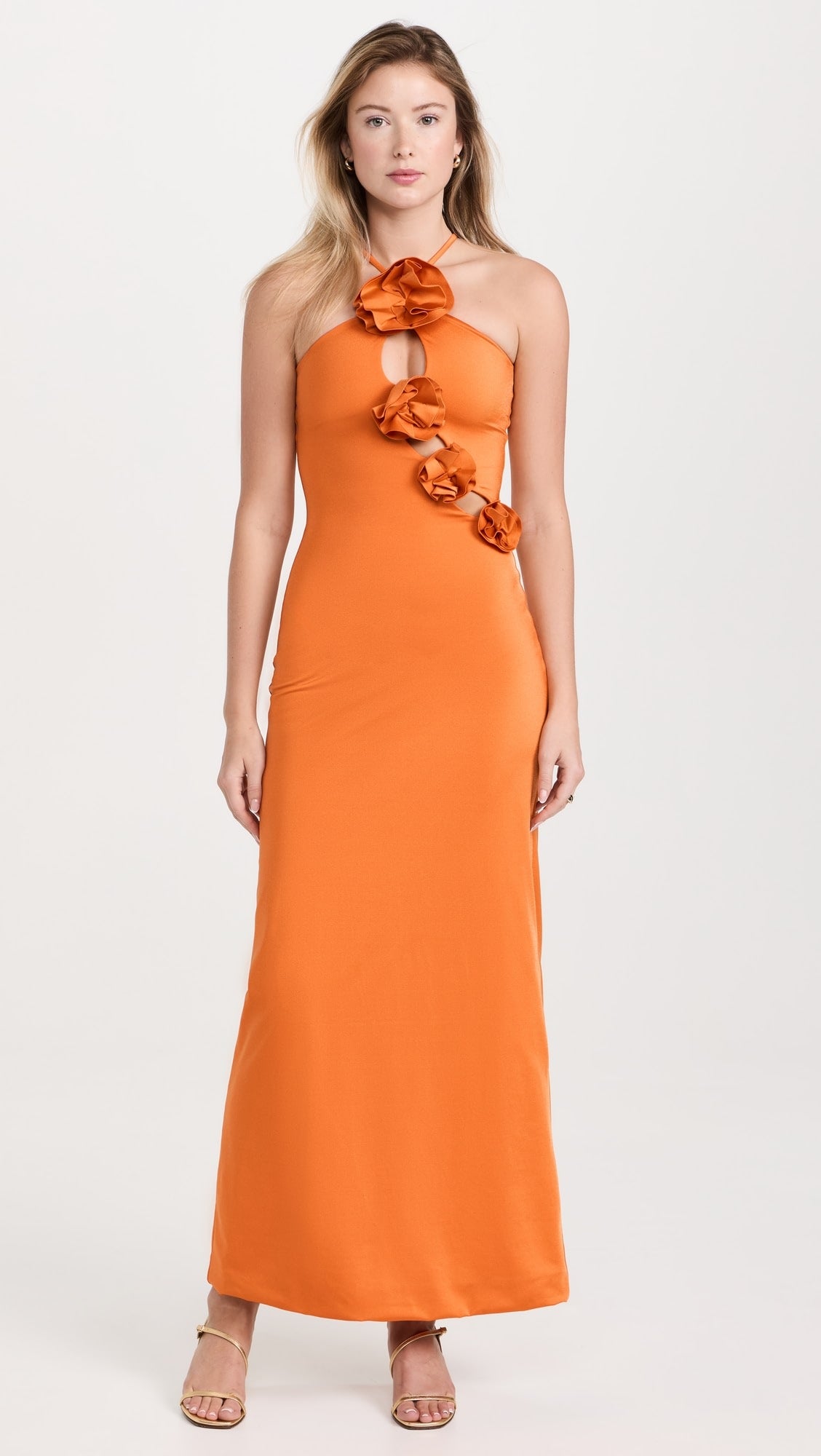 Halter Floral Maxi Dress Orange HV1582