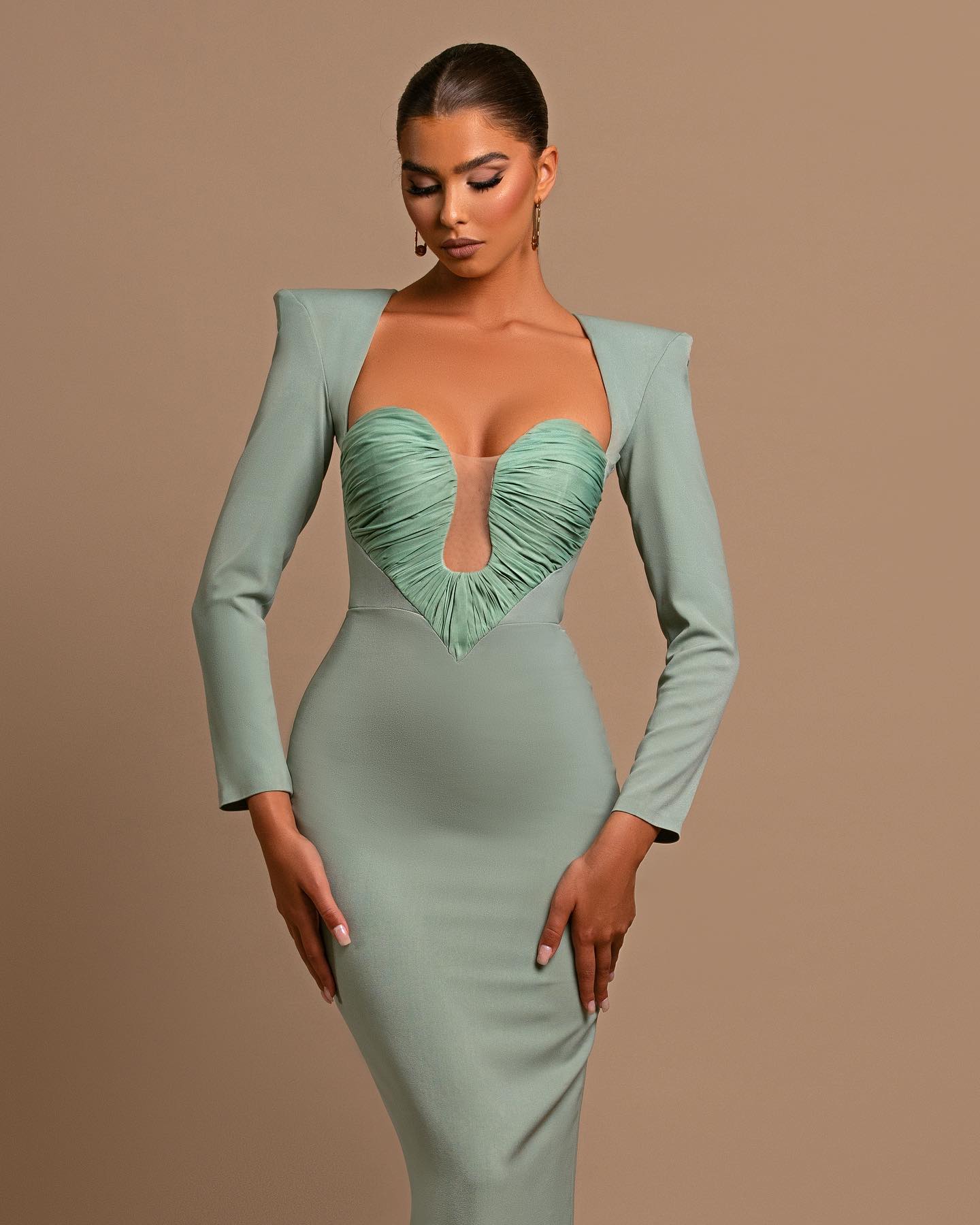 Long Sleeve Draped Bustier Maxi Dress HV1991