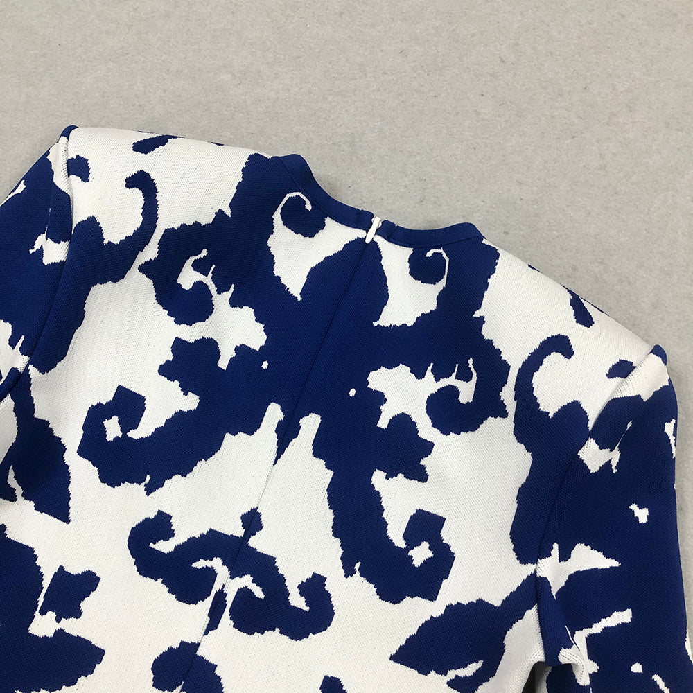 Short Sleeve Printed Maxi Dress Blue White HV1737