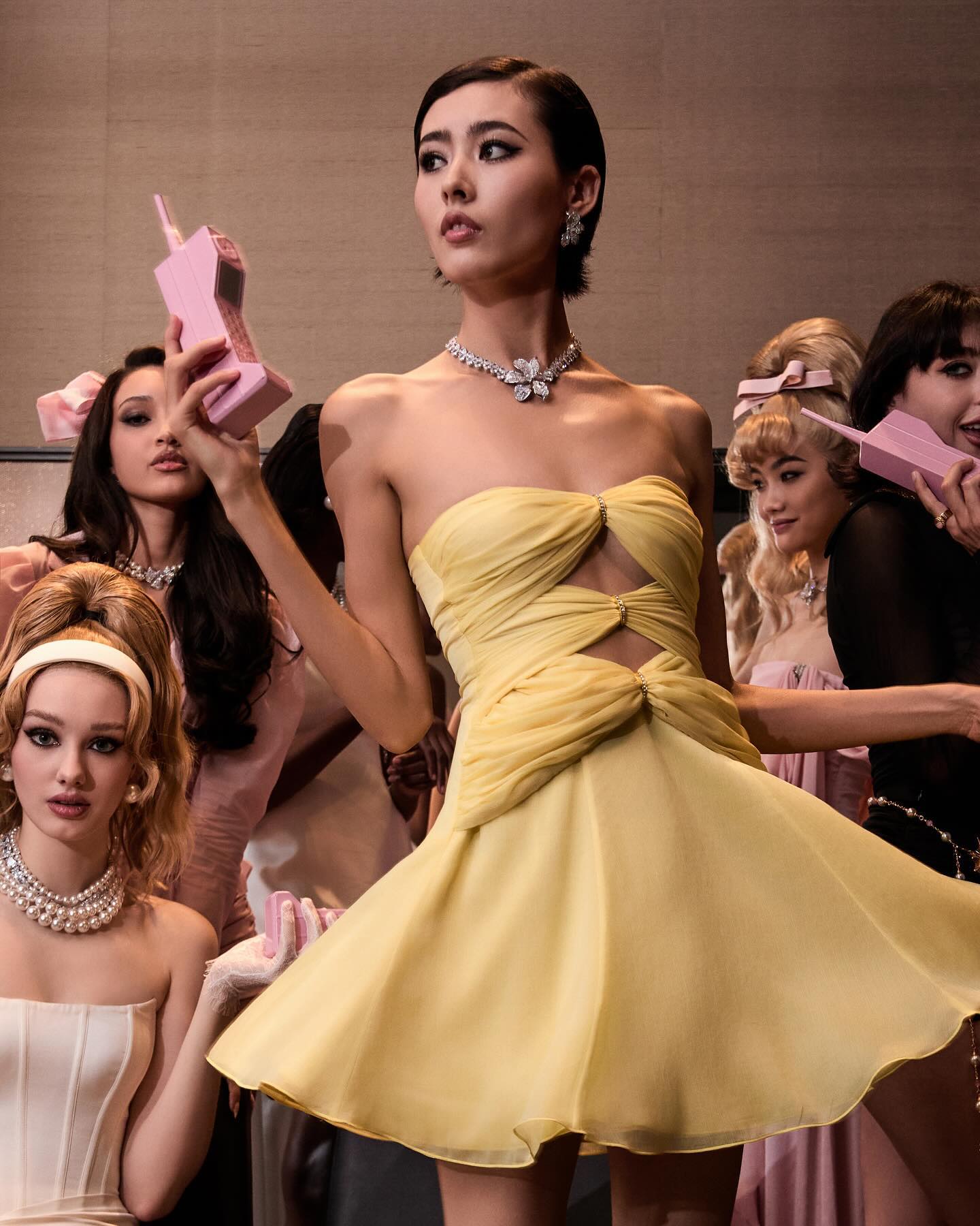 Strapless Ruched A Line Dress Yellow HV1651