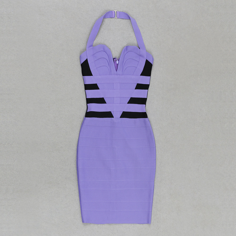 Halter Dress Purple Black HV9466