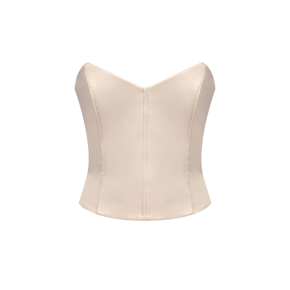 Strapless Corset Ruffle Maxi Dress Ivory HV1230