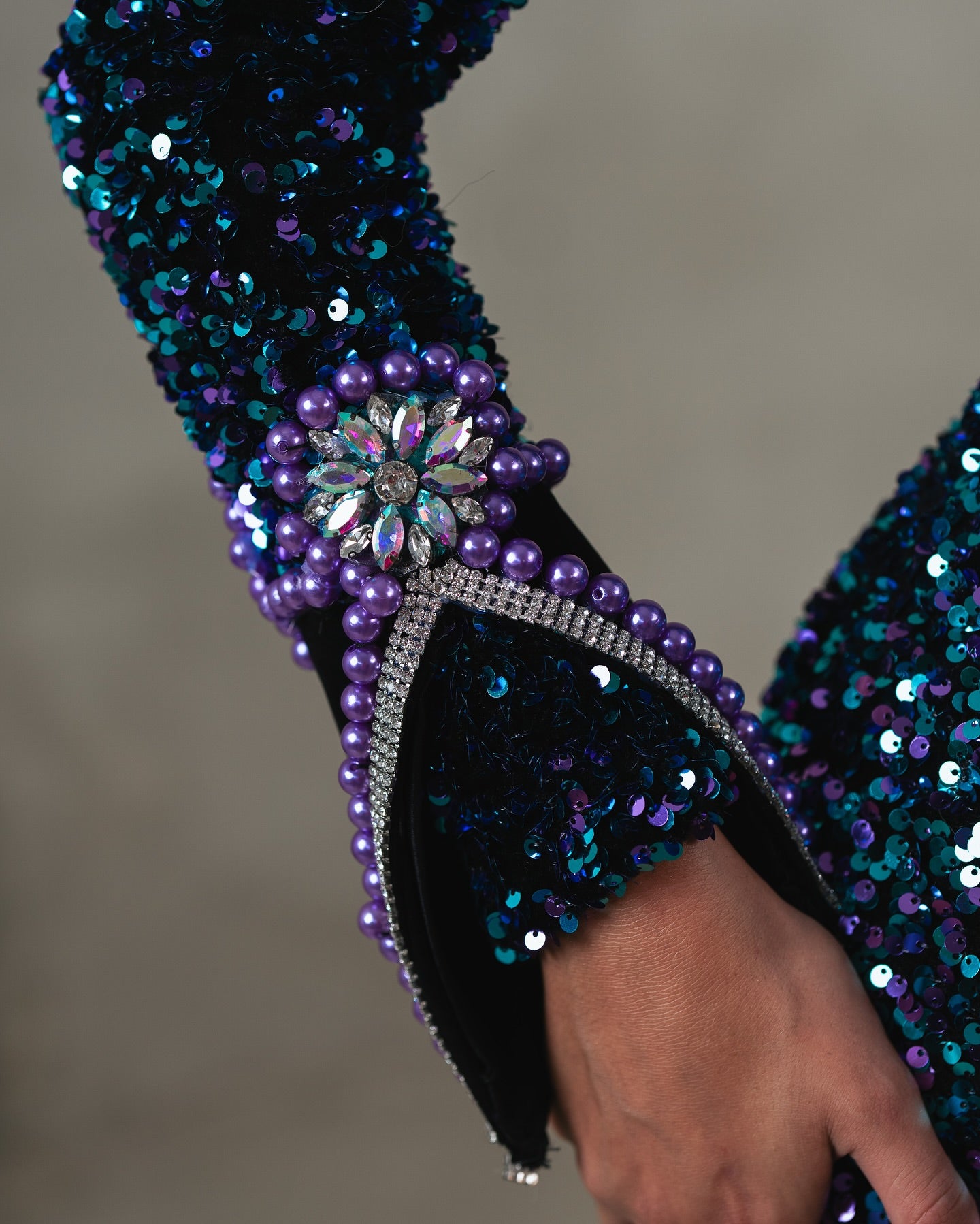 Long Sleeve Crystal Sequin Mermaid Maxi Dress Blue HV1786