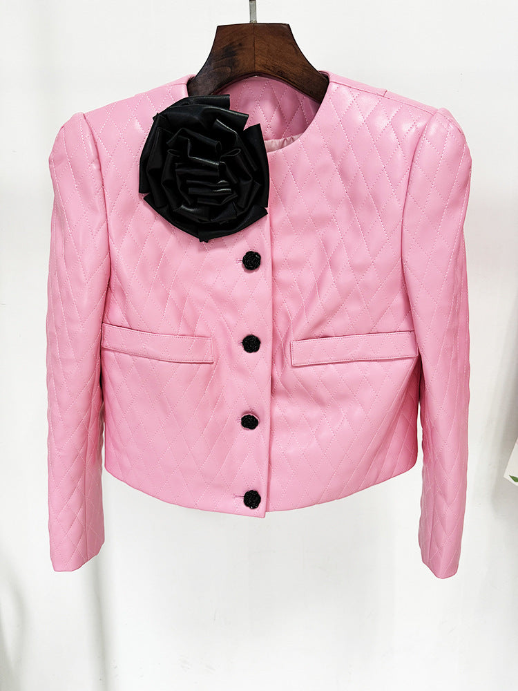 Long Sleeve Flower Detail Two Piece Dress Pink HV1315
