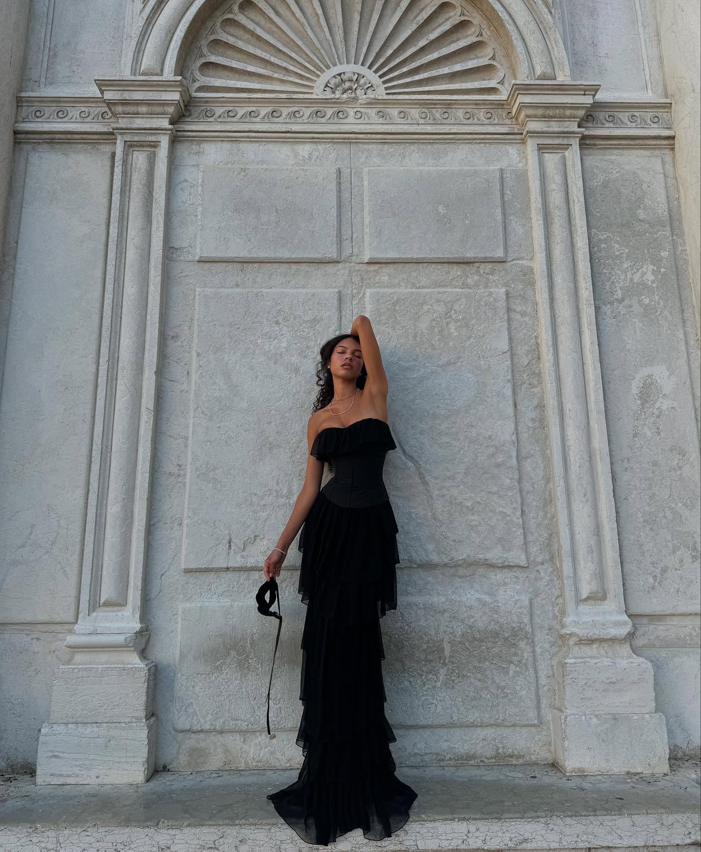 Strapless Corset Ruffle Maxi Dress