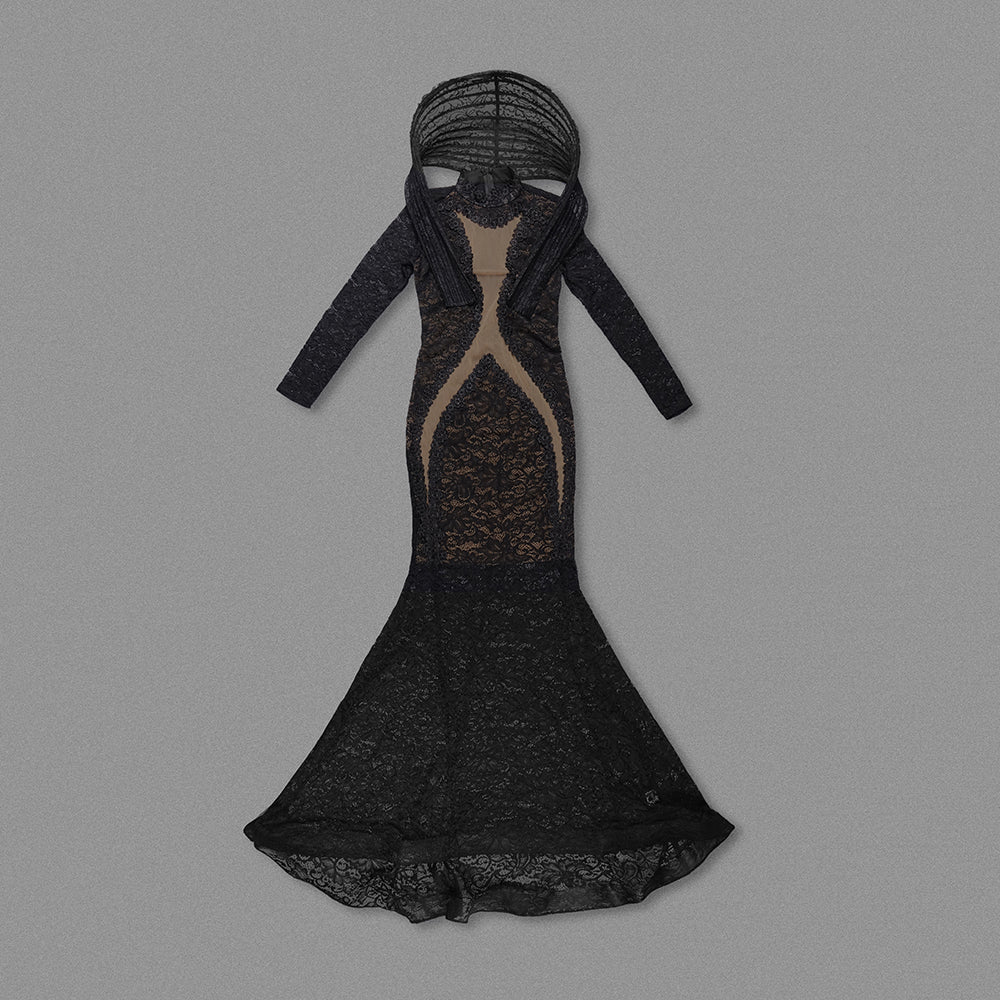 Long Sleeve Lace Maxi Dress Black HV1658