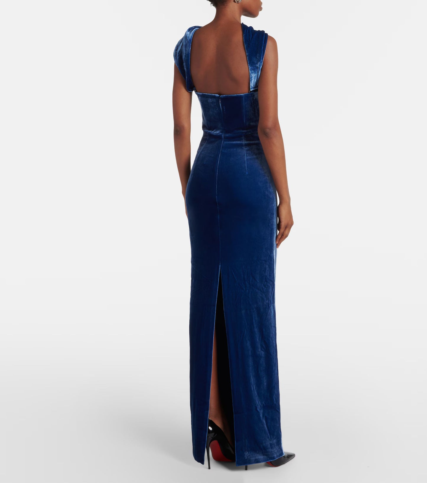 Halter Maxi Velvet Dress Blue HV2031