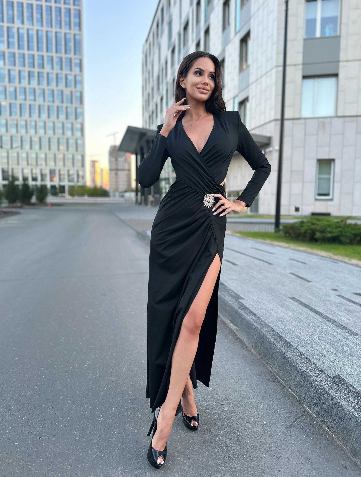 Long Sleeve Draped Maxi Dress HV9538