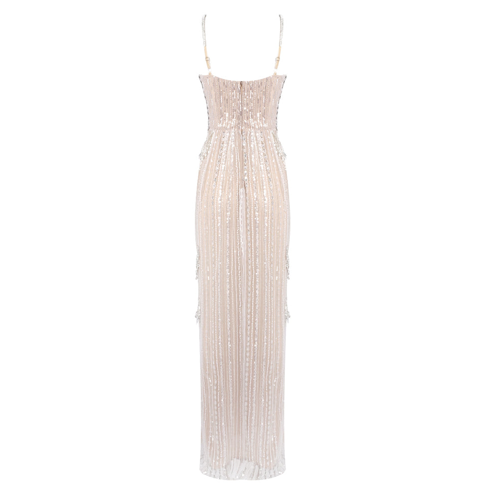 Crystal Sequin Bustier Maxi Dress Nude HV2144