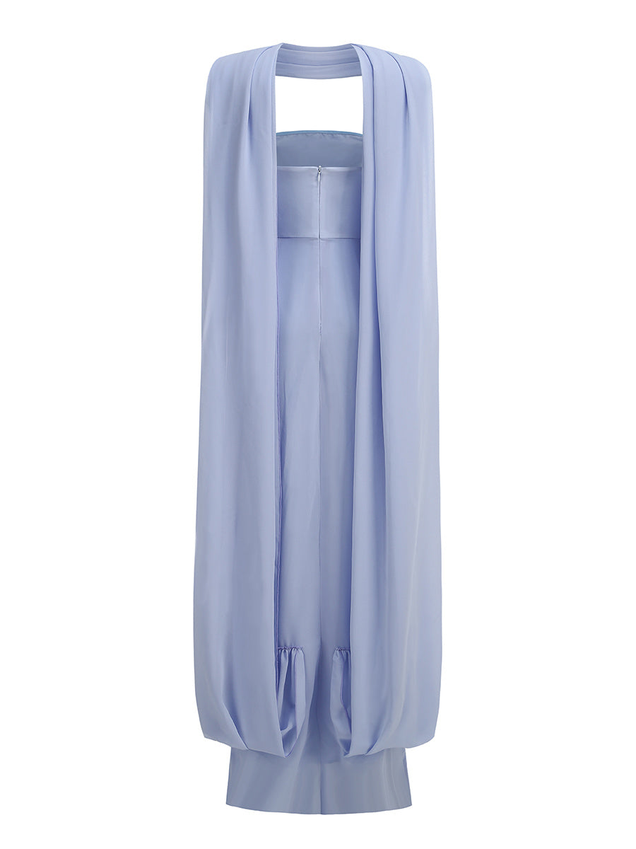 Strapless Draped Cape Maxi Dress Blue HV3074