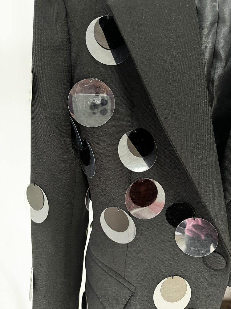 Long Sleeve Big Sequin Blazer Black
