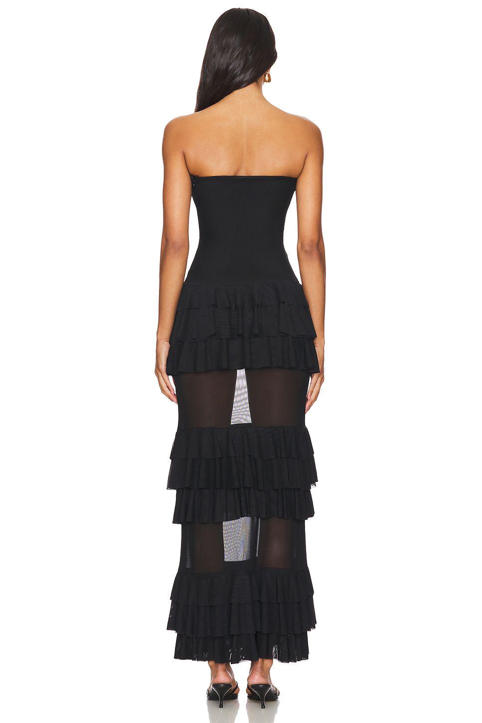 Strapless Ruffle Mesh Maxi Dress Black S025