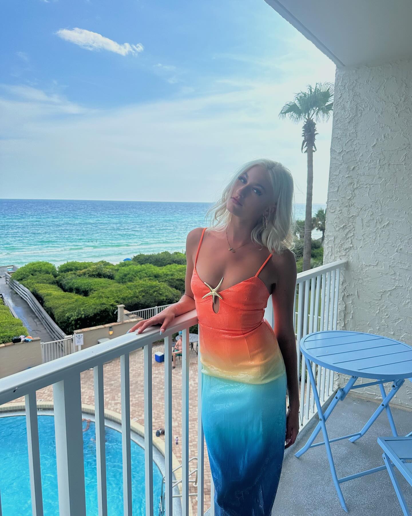 Star Sequin Midi Dress Orange Yellow Blue HV1698