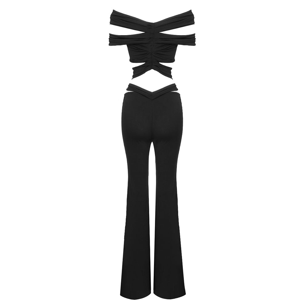 Flower Detail Cut Out Jumpsuit Black HV9507