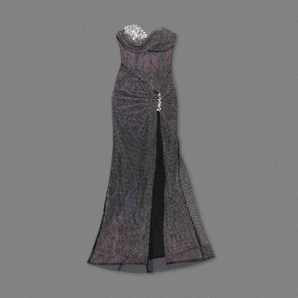 Strapless Crystal Draped Maxi Dress HV1405