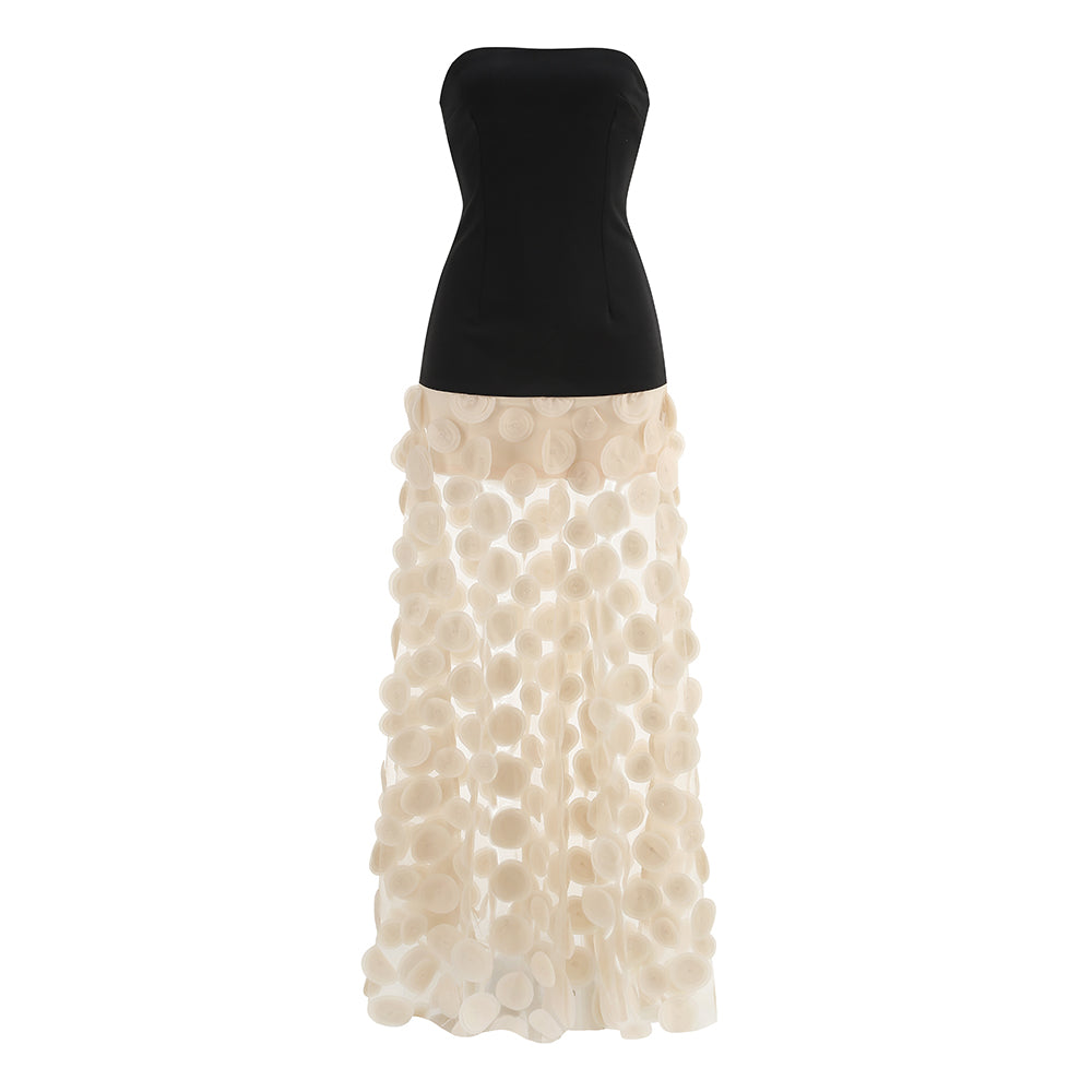 Strapless A Line Maxi Dress Black Ivory HV2067